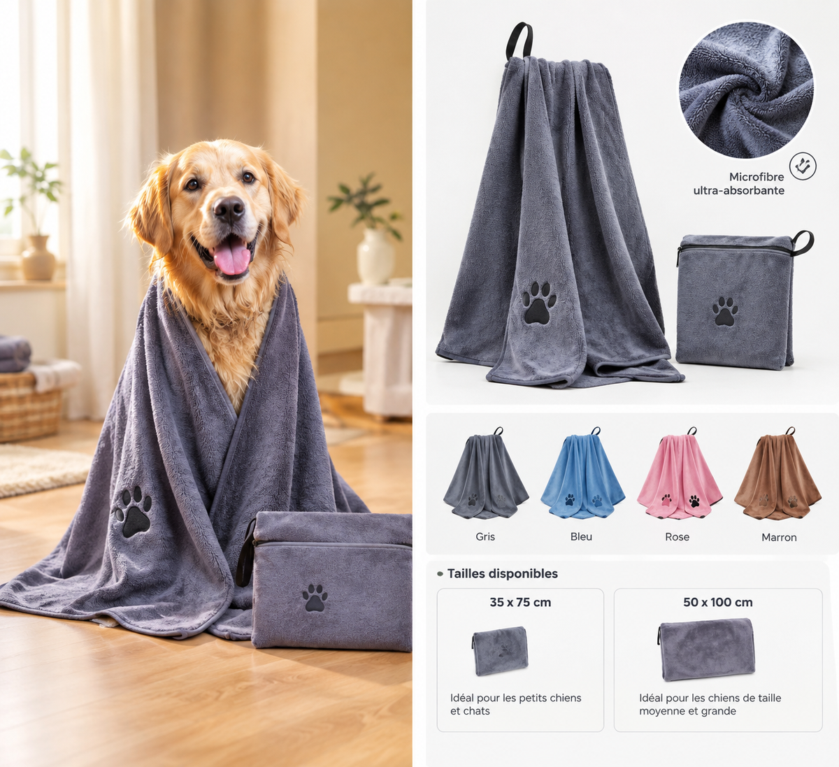 Serviette Microfibre Ultra-Absorbante pour Chien et Chat