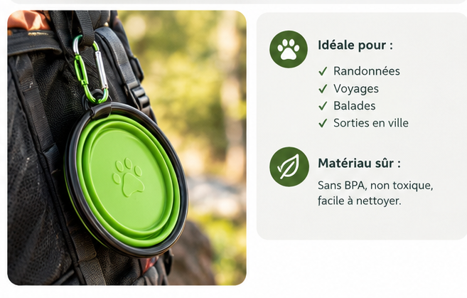 Gamelle Pliable en Silicone pour Chien et Chat - Randonnée
