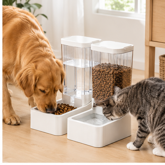 Distributeur automatique avec chien et chat
