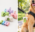 Distributeur de sacs à déjections pour chien en forme d’os, présentation produit et utilisation en promenade