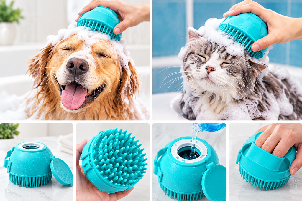 Gant de bain massant en silicone pour chien et chat