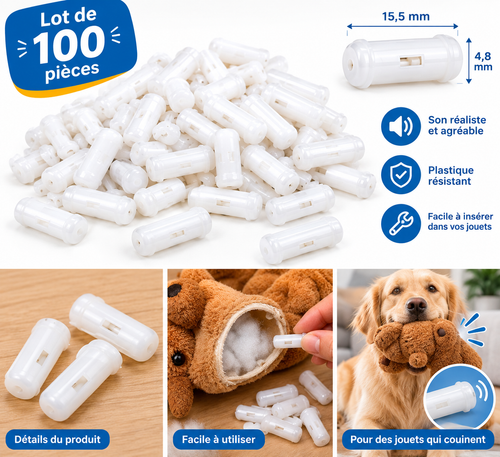 Insert sonore pour jouets pour animaux - lot de 100, détails et utilisation