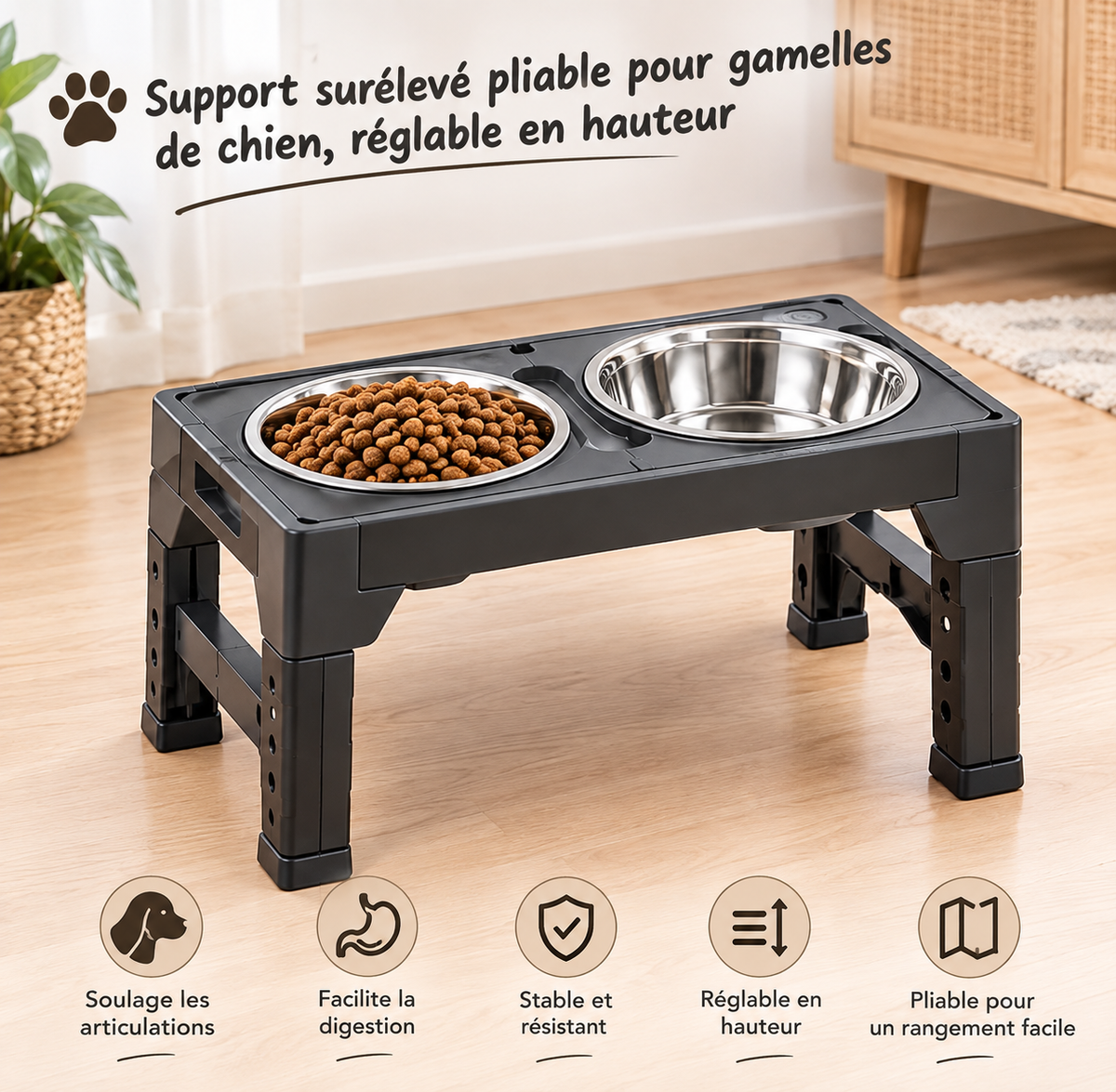 Support surélevé réglable pour gamelles de chien
