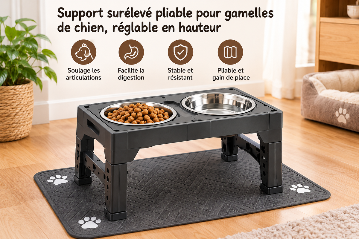 Support surélevé réglable pour gamelles