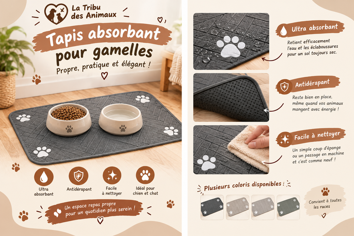 Tapis absorbant pour gamelles - présentation sans prix